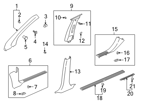 2004 Saturn Vue Interior Trim - Pillars, Rocker & Floor Molding Asm, Windshield Upper Garnish *Shale Diagram for 15839292