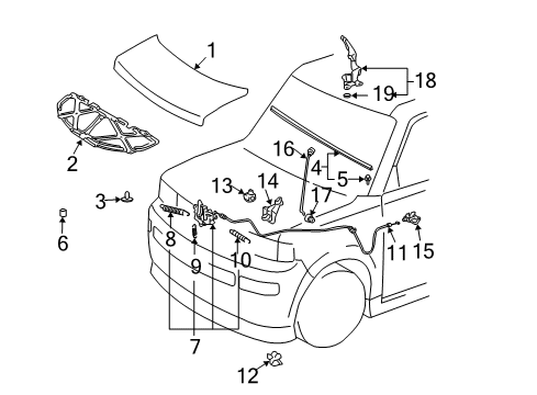 2004 Scion xB Hood & Components Hinge Diagram for 53410-52040