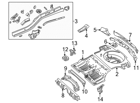 2000 Jeep Grand Cherokee Rear Floor & Rails Pan-Rear Floor Diagram for 55136377AE