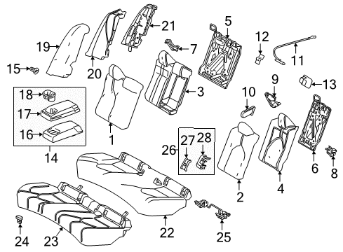 2018 Toyota Camry Rear Seat Components Seat Back Frame Diagram for 71018-33160