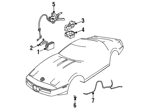 1996 Chevrolet Corvette ABS Components Passenger Seat Retractor Side Belt Kit Diagram for 12530718