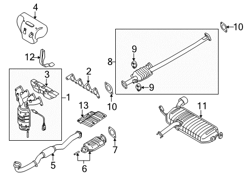 2007 Hyundai Tucson Exhaust Components, Exhaust Manifold Tail With Muffler Pipe Diagram for 28700-2E151