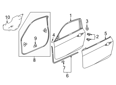 2016 Honda Civic Door & Components Weatherstrip, R. FR. Door Diagram for 72310-TBG-A01