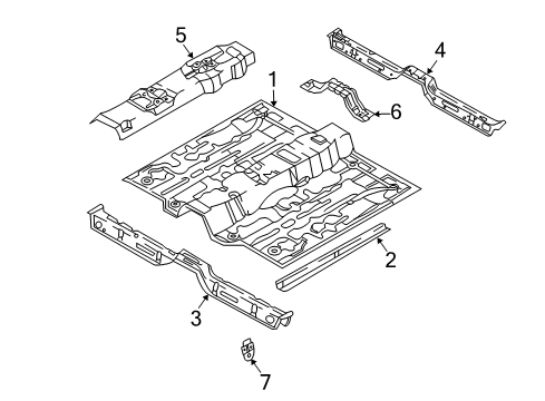 2007 Hyundai Tiburon Pillars, Rocker & Floor - Floor & Rails Bracket-Muffler Hanger Mounting, Front Diagram for 65113-2D000