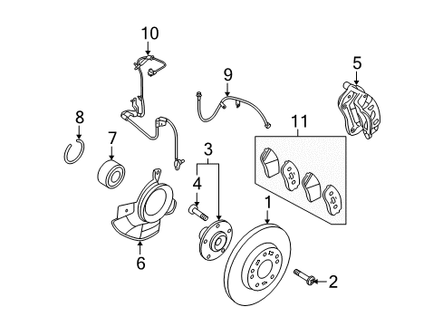 2007 Kia Rondo Anti-Lock Brakes Front Brake Assembly, Right Diagram for 581301D000