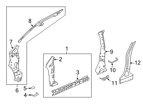 2012 Honda CR-V Center Pillar, Hinge Pillar Separator, L. Center Pillar (Outer) Diagram for 63617-T0A-A01