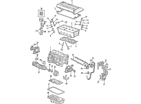 2001 Honda CR-V Engine Parts, Mounts, Cylinder Head & Valves, Camshaft & Timing, Oil Pan, Oil Pump, Crankshaft & Bearings, Pistons, Rings & Bearings Valve, Exhaust Diagram for 14721-P75-000