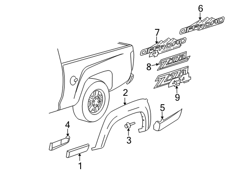 2005 Chevrolet Colorado Exterior Trim - Pick Up Box Flare Diagram for 15137915