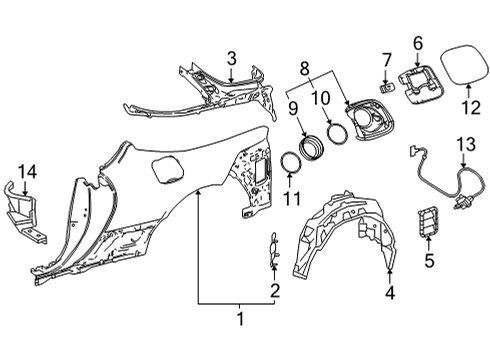2021 Lexus LC500 Quarter Panel & Components TROUGH Sub-Assembly, Lug Diagram for 61063-11020