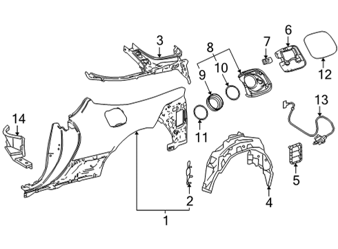 2021 Lexus LC500 Quarter Panel & Components Cable Assembly, Fuel Lid Diagram for 77030-11020
