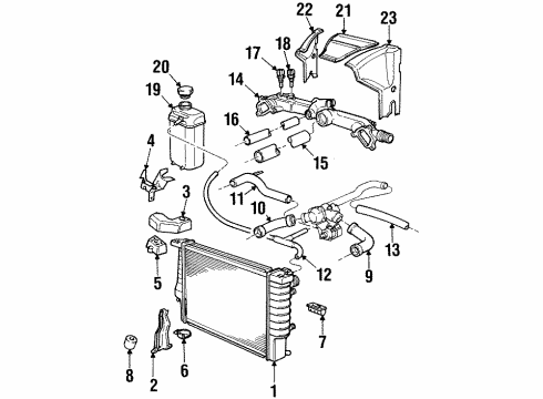 1995 BMW 850Ci Radiator & Components Engine Thermostat Water Hose Diagram for 11531741415