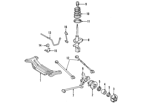 2003 Toyota Highlander Rear Suspension Components, Lower Control Arm, Stabilizer Bar Rear Axle Hub & Bearing Assembly, Left Diagram for 42460-48011