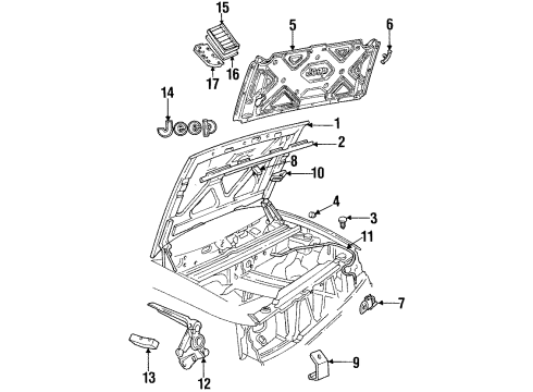 1998 Jeep Grand Cherokee Hood & Components, Exterior Trim Cable-Hood Release Diagram for 55076109