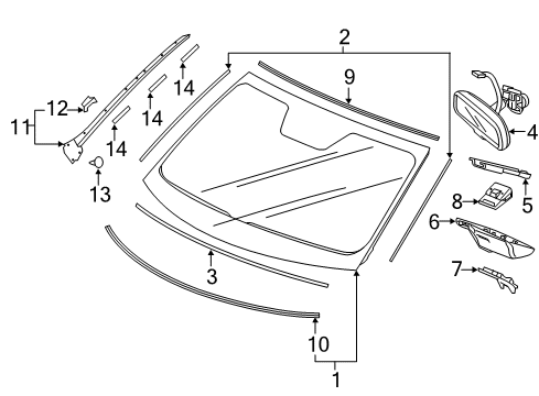 2018 Honda Ridgeline Lane Departure Warning Mirror Assembly, Rearview (Automatic Day/Night) Diagram for 76400-T6Z-A21