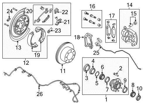 2012 Ford F-250 Super Duty Anti-Lock Brakes Outer Bearing Nut Diagram for 8C3Z-1A125-A