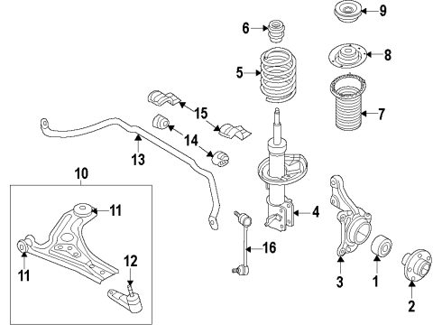 2009 Pontiac G3 Front Suspension Components, Lower Control Arm, Stabilizer Bar Hub Diagram for 95492092