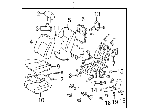 2005 Toyota Camry Front Seat Components Inner Cover Diagram for 71862-33050-B1