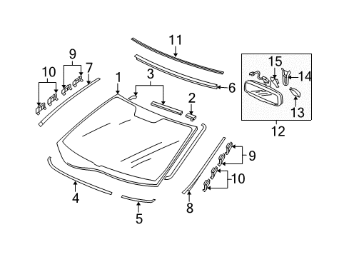 2010 Acura RL Windshield Glass, Inside Mirrors, Reveal Moldings Spring, Mounting Diagram for 76419-SZ3-J05