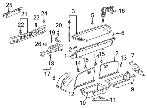 2005 Toyota MR2 Spyder Interior Trim - Rear Body Storage Box Door Diagram for 64411-17100-C0