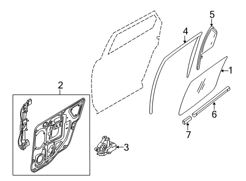 2008 Ford Taurus X Rear Door Door Glass Diagram for 8A4Z-7425712-A