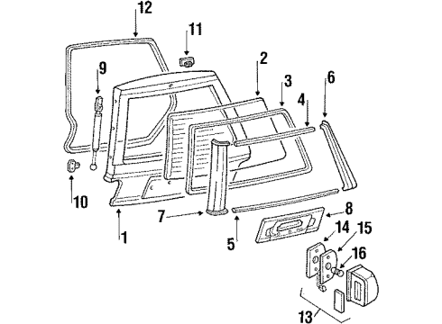 1988 Nissan Maxima Lift Gate & Hardware, Glass Back Door Lock Assembly Diagram for 90502-39E00