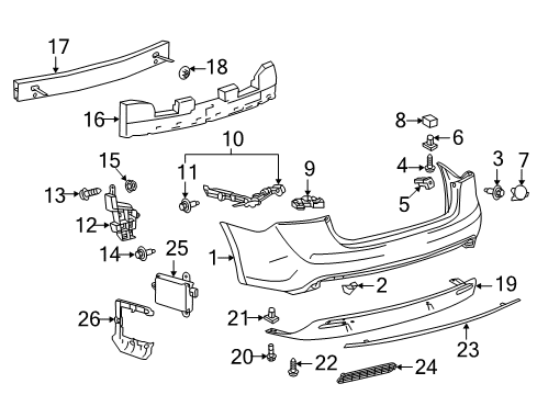 2014 Toyota Avalon Rear Bumper Outer Support Diagram for 52155-07030