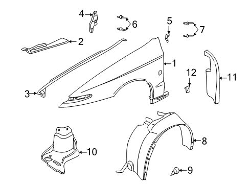 2000 Saturn LS Fender & Components Splash Shield Diagram for 90572460