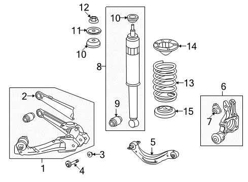 2008 Honda Civic Rear Suspension Components, Upper Control Arm, Stabilizer Bar Arm, Left Rear Trailing Diagram for 52371-SNA-A06