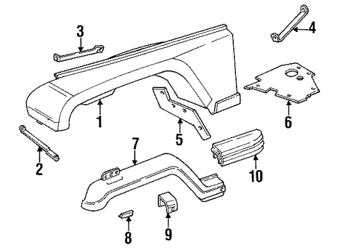 1993 Jeep Wrangler Fender & Components, Exterior Trim Shield Splash Apron Front Diagram for 55010840