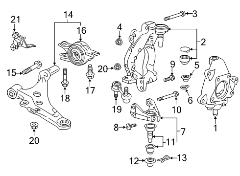 2018 Honda Civic Front Suspension Components, Lower Control Arm, Ride Control, Stabilizer Bar Lower Arm Complete, Front Diagram for 51350-TGH-A02