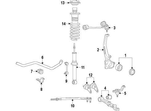 1990 Lexus LS400 Front Suspension Components, Lower Control Arm, Upper Control Arm, Ride Control, Stabilizer Bar Compressor Assy, Height Control Diagram for 48910-50011