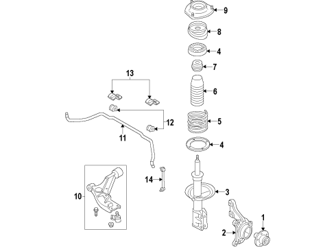 2012 Chevrolet Cruze Front Suspension Components, Lower Control Arm, Stabilizer Bar Hub & Bearing Diagram for 13531686