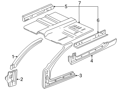 2001 Acura Integra Hinge Pillar, Rocker Panel, Floor & Rails Floor, Front Diagram for 65100-ST7-A12ZZ