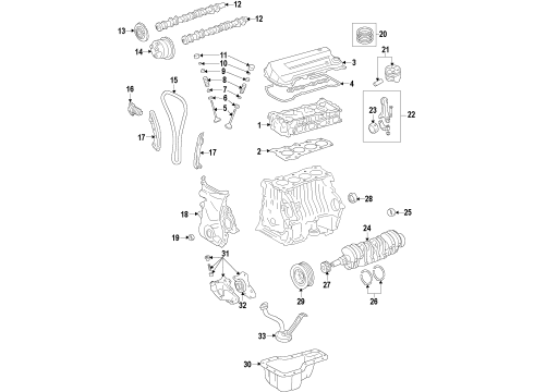 2012 Toyota Corolla Engine Parts, Mounts, Cylinder Head & Valves, Camshaft & Timing, Oil Pan, Oil Pump, Crankshaft & Bearings, Pistons, Rings & Bearings, Variable Valve Timing Pulley Assy, Crankshaft Diagram for 13470-37020