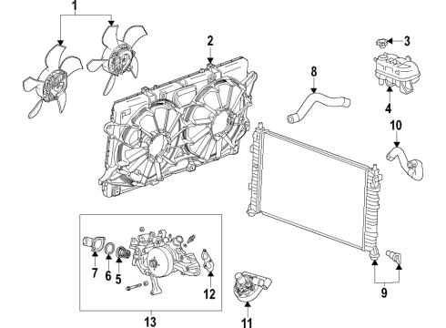 2022 GMC Yukon XL Cooling System, Radiator, Water Pump, Cooling Fan Auxiliary Pump Diagram for 13546432