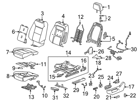 2021 Chevrolet Silverado 3500 HD Driver Seat Components Seat Cushion Pad Diagram for 84552595