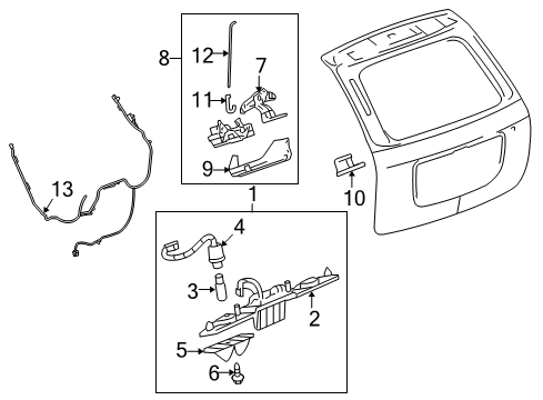 2006 Chevrolet Equinox Lift Gate Lens Asm, Rear License Plate Lamp Diagram for 16523228