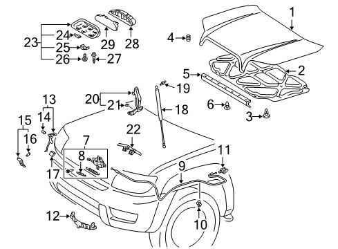 2005 Toyota 4Runner Hood & Components Lever Assy, Auxiliary Catch Release Diagram for 53540-60010