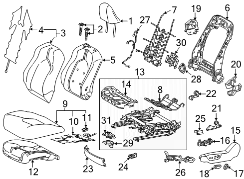 2022 Toyota Camry Driver Seat Components Seat Back Frame Diagram for 71014-06460