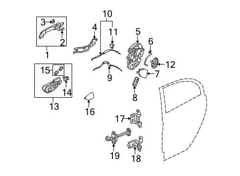 2006 Honda Civic Rear Door Handle Assembly, Driver Side Door (Outer) (Sparkle Gray Pearl) Diagram for 72180-SNA-T01ZL