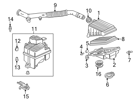 1997 Honda Civic Powertrain Control Cover, Air Cleaner Diagram for 17210-P2A-005
