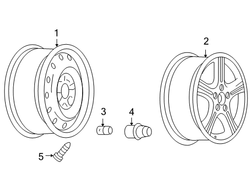 2005 Chevrolet Uplander Wheels Wheel Rim-17X6.5 Aluminum 52Mm Outside 115.0Mm Bellcrank *Sparkle Slvr Diagram for 9595317