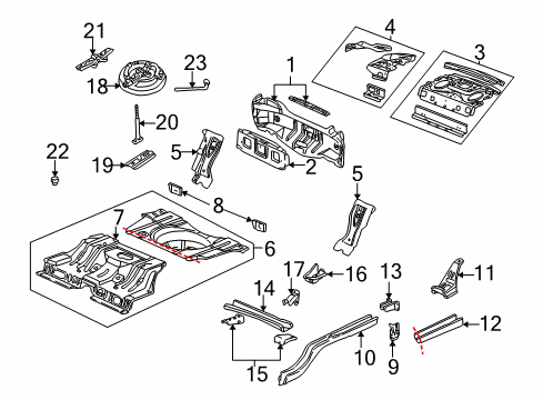 1997 Buick Century Rear Body, Rear Upper Body, Floor & Rails Panel Kit, Rear Compartment Floor Diagram for 12493159