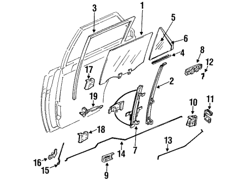 1987 Nissan Sentra Rear Door Glass & Hardware Channel Assembly Glass Bottom R Diagram for 82232-50A00