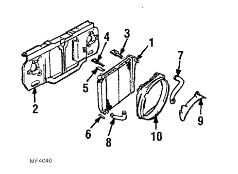 1985 Ford Bronco II Radiator & Components, Radiator Support, Cooling Fan Fan Clutch Diagram for E9TZ8A616M