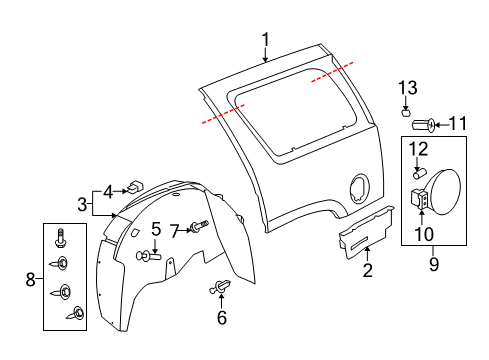 2009 Cadillac Escalade Quarter Panel & Components Fuel Door Hinge Diagram for 15940680