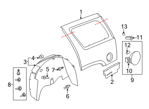 2009 Cadillac Escalade Quarter Panel & Components Lower Filler Diagram for 25997545