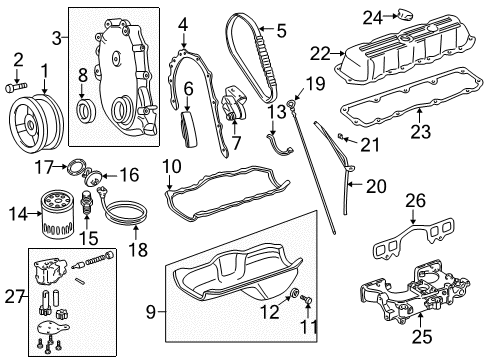 1997 Dodge Dakota Engine Parts, Mounts, Cylinder Head & Valves, Camshaft & Timing, Oil Pan, Oil Pump, Crankshaft & Bearings, Pistons, Rings & Bearings Tube-Oil Filler Diagram for 53010343