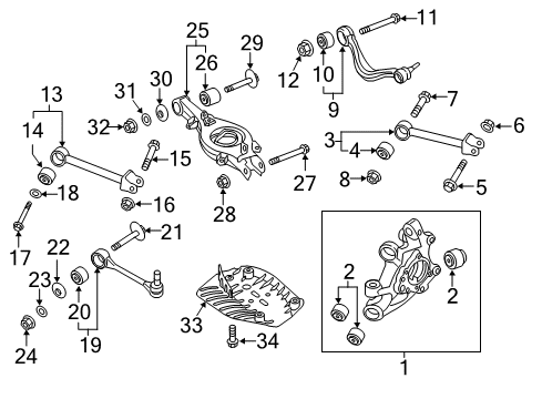 2015 Hyundai Genesis Rear Suspension Components, Lower Control Arm, Upper Control Arm, Stabilizer Bar Carrier Assembly-Rear Axle, LH Diagram for 52710-B1000