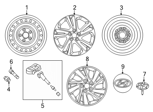 2017 Hyundai Elantra Wheels, Covers & Trim Clamp-Spare Tire Diagram for 62850-3X000